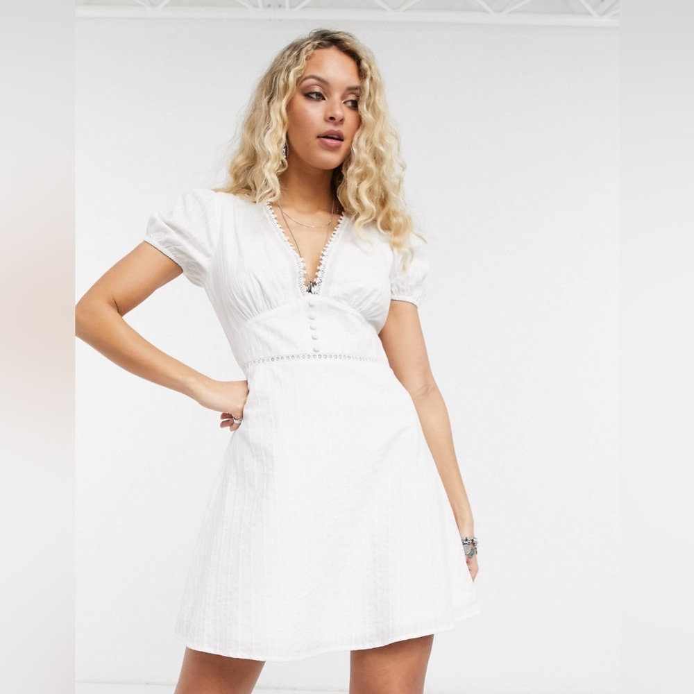 En Créme Women’s Dress White Mini Tea Dress, boho, feminine, coquette style, szL